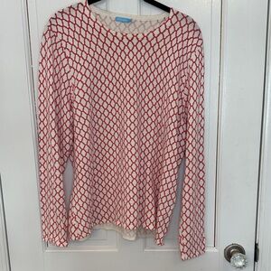 J. McLaughlin Red and Cream Geometric Top size L EUC